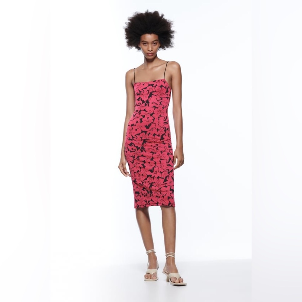 Zara Jacquard Dress in Pink and Black Bodycon Style